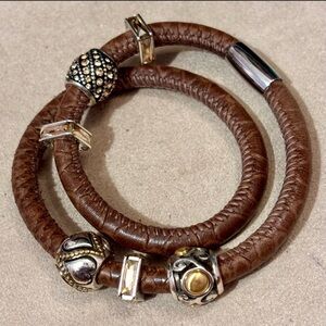 Brighton Double wrap Woodstock Brown woven Leather Bracelet